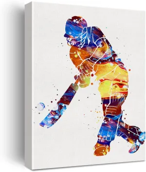 Cricket Player Watercolor Wall Art Male Cricket Canvas Painting Prints for Home Wall Decor Framed Artwork Cricket Player Gifts(12x15 Inch)