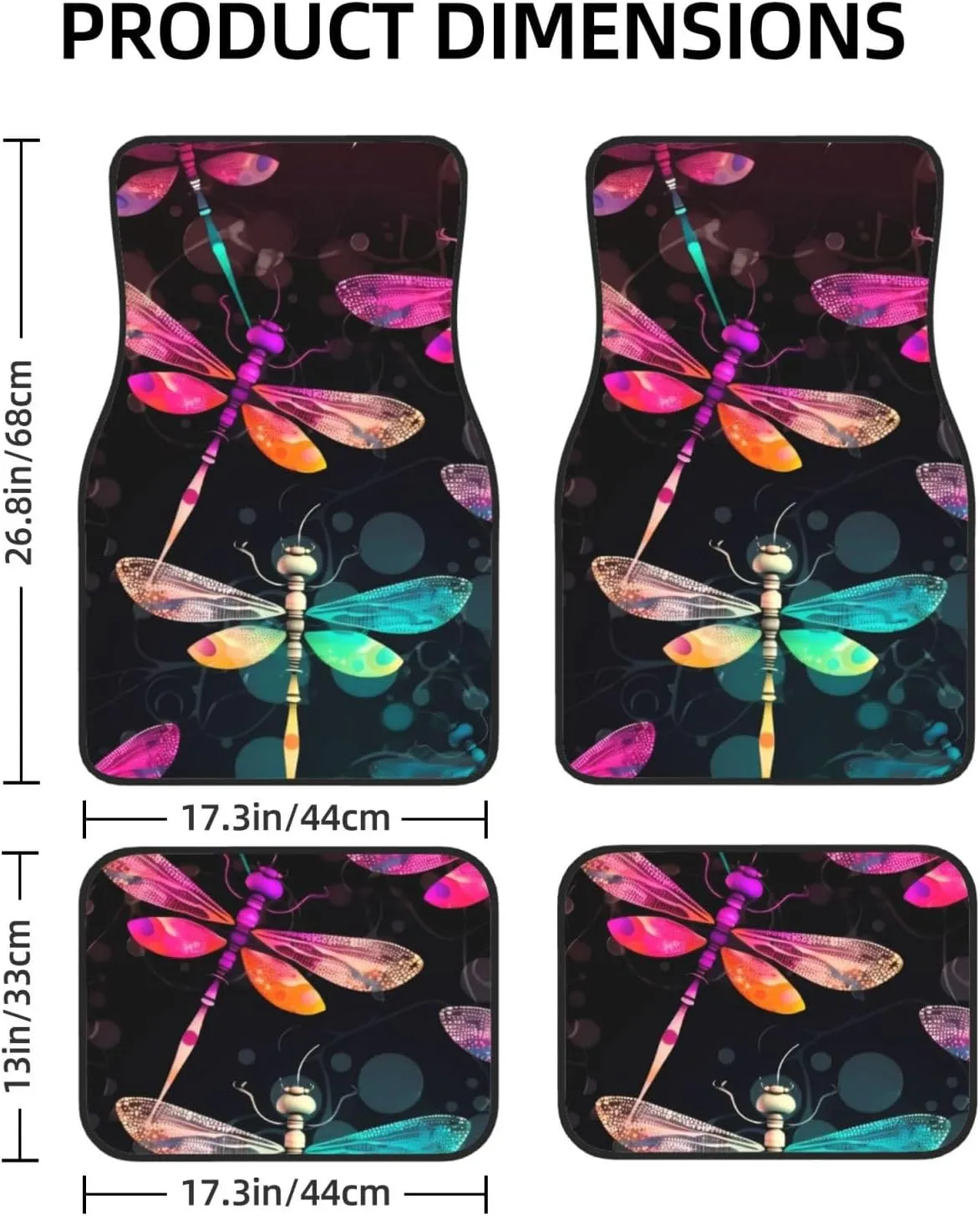 Cute Dragonfly Universal Car Floor Mats, Car Foot Mat Set of 4 Pieces, Automotive Front Rear Floor Foot Mats, Anti-Slip Neoprene Car Floor Rugs,for Suvs, Sedans, Van, Trucks