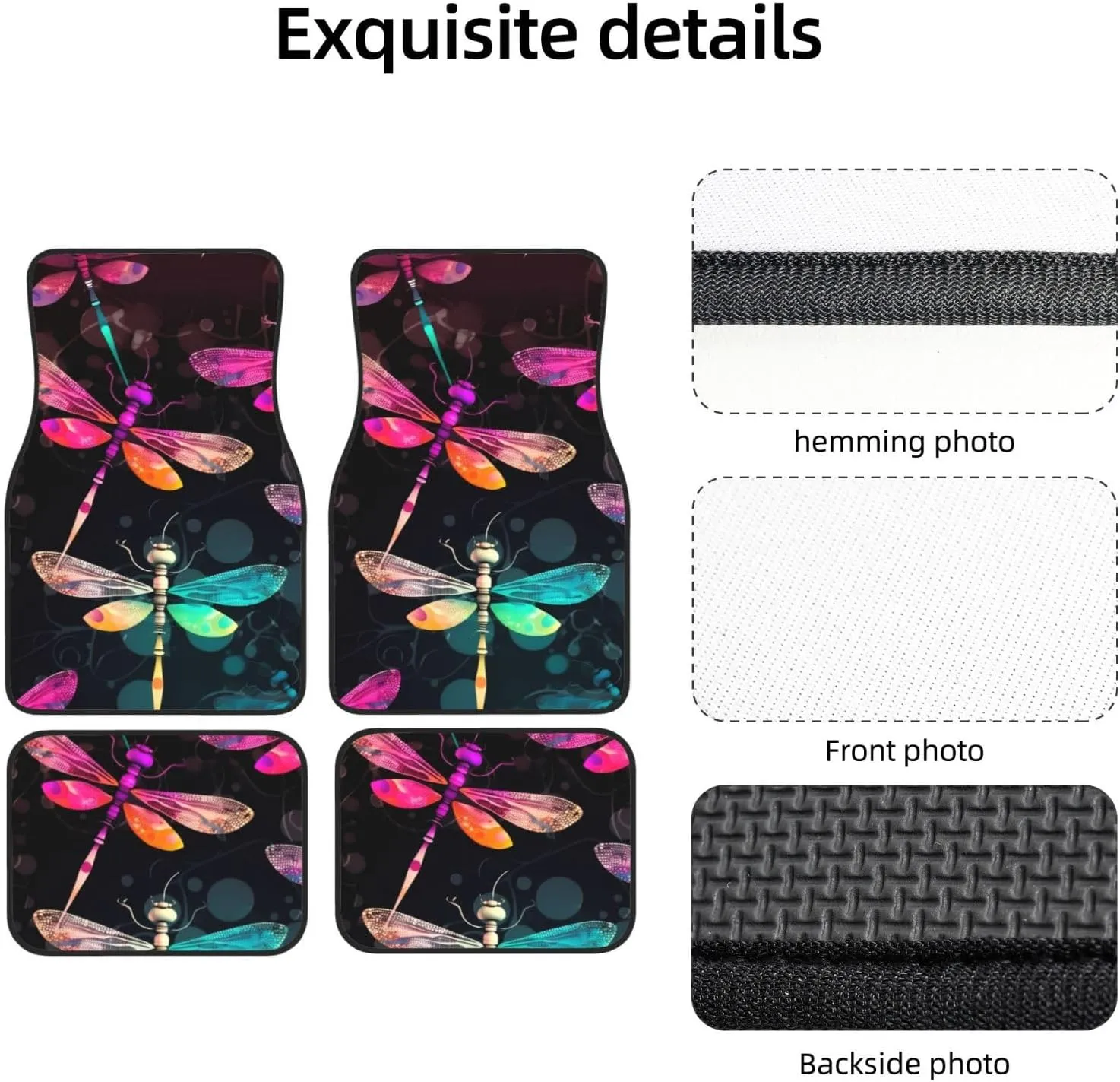 Cute Dragonfly Universal Car Floor Mats, Car Foot Mat Set of 4 Pieces, Automotive Front Rear Floor Foot Mats, Anti-Slip Neoprene Car Floor Rugs,for Suvs, Sedans, Van, Trucks