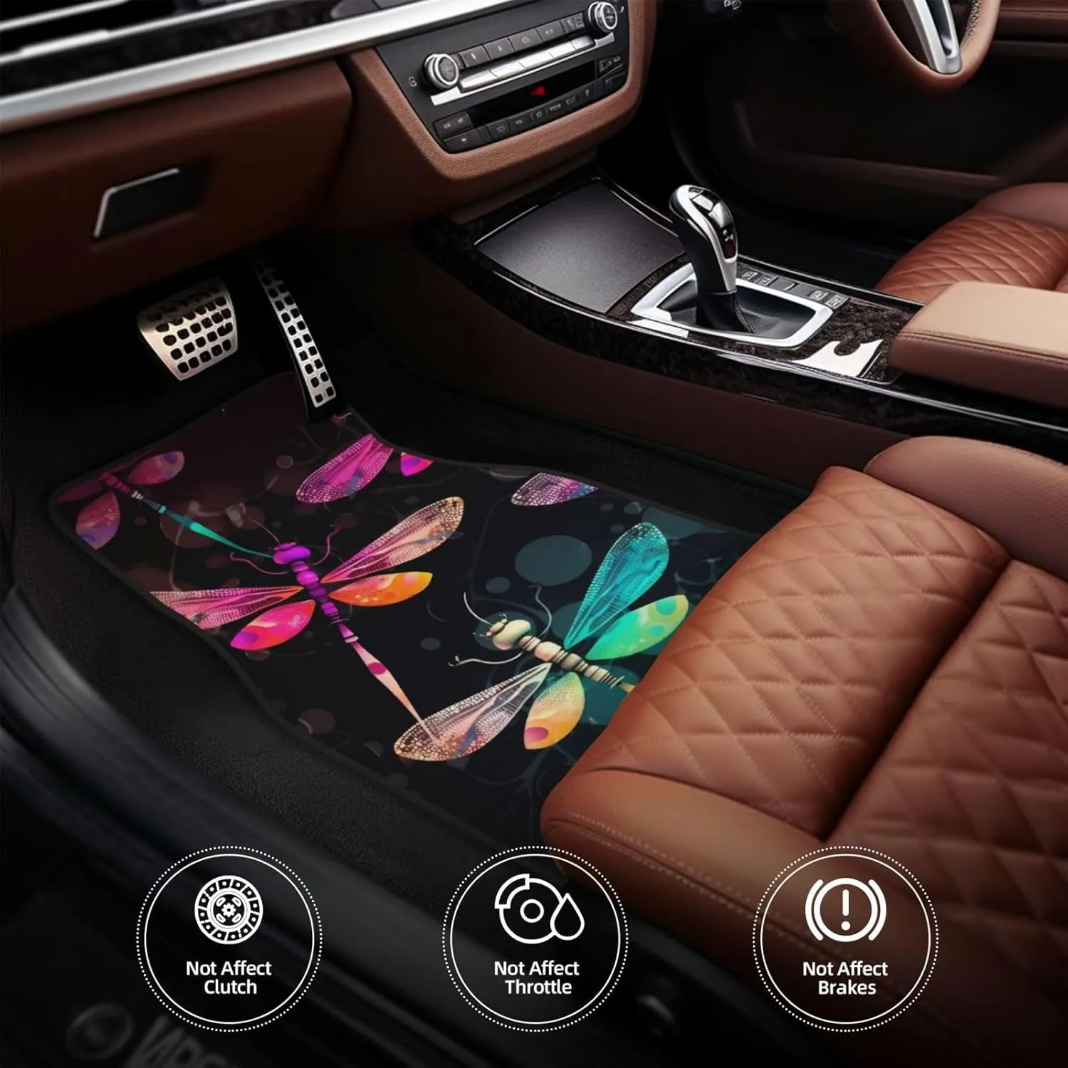 Cute Dragonfly Universal Car Floor Mats, Car Foot Mat Set of 4 Pieces, Automotive Front Rear Floor Foot Mats, Anti-Slip Neoprene Car Floor Rugs,for Suvs, Sedans, Van, Trucks