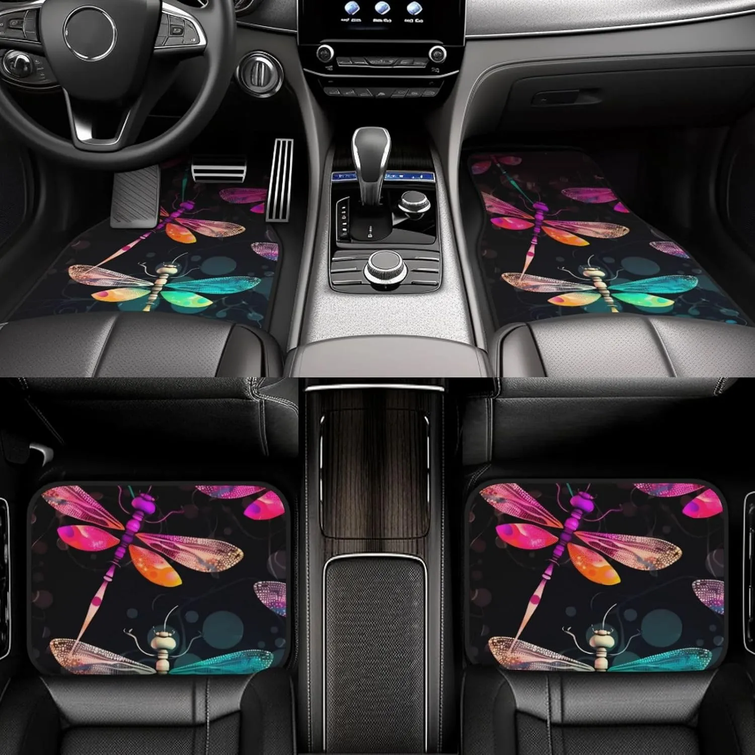 Cute Dragonfly Universal Car Floor Mats, Car Foot Mat Set of 4 Pieces, Automotive Front Rear Floor Foot Mats, Anti-Slip Neoprene Car Floor Rugs,for Suvs, Sedans, Van, Trucks