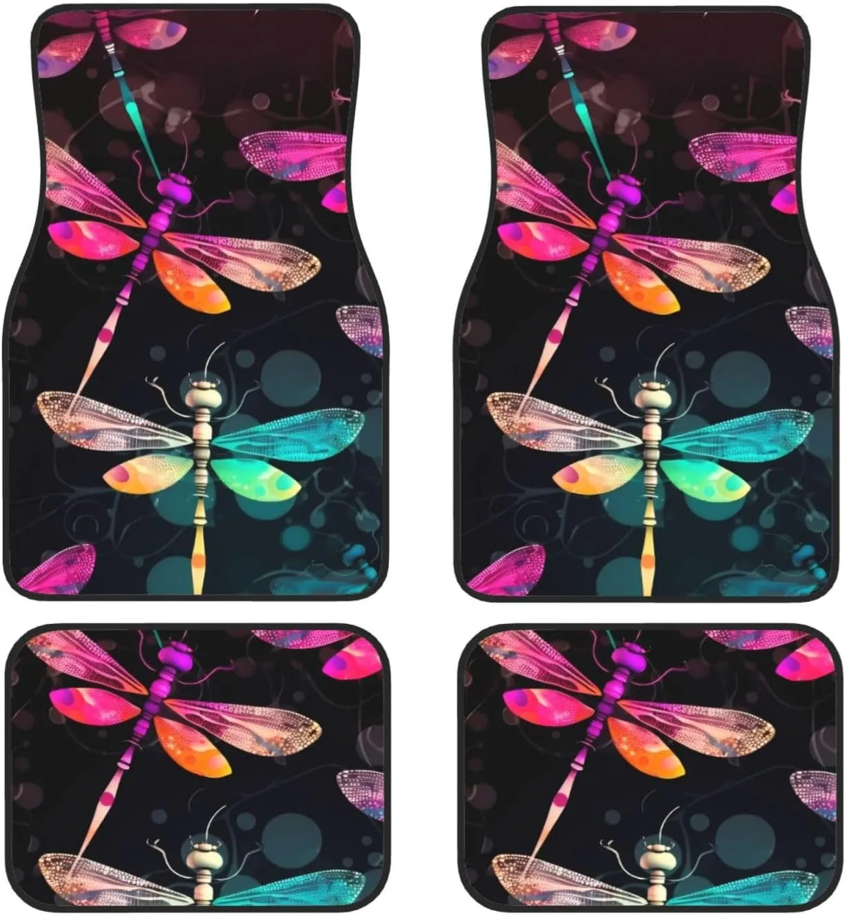 Cute Dragonfly Universal Car Floor Mats, Car Foot Mat Set of 4 Pieces, Automotive Front Rear Floor Foot Mats, Anti-Slip Neoprene Car Floor Rugs,for Suvs, Sedans, Van, Trucks