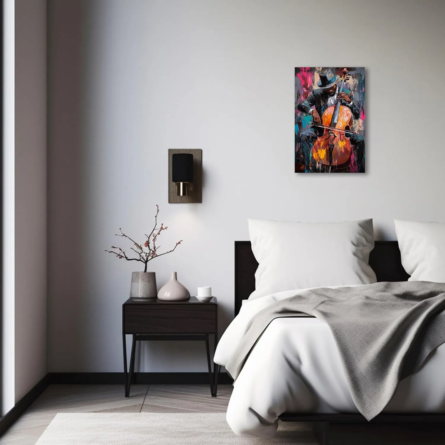 CXHOSTENT Black Jazz Canvas Wall Art Abstract Black Music Painting Prints African American Picture Musical Instruments Artwork for Men Room Decor Framed (Black, 12.00" x 18.00")