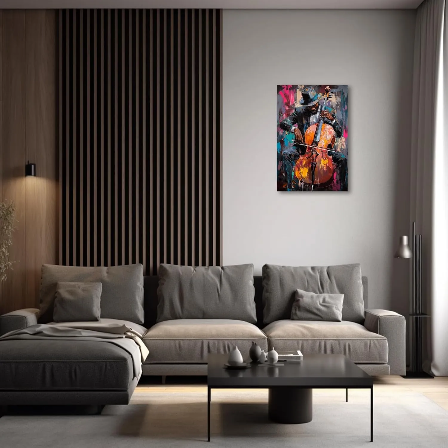 CXHOSTENT Black Jazz Canvas Wall Art Abstract Black Music Painting Prints African American Picture Musical Instruments Artwork for Men Room Decor Framed (Black, 12.00" x 18.00")