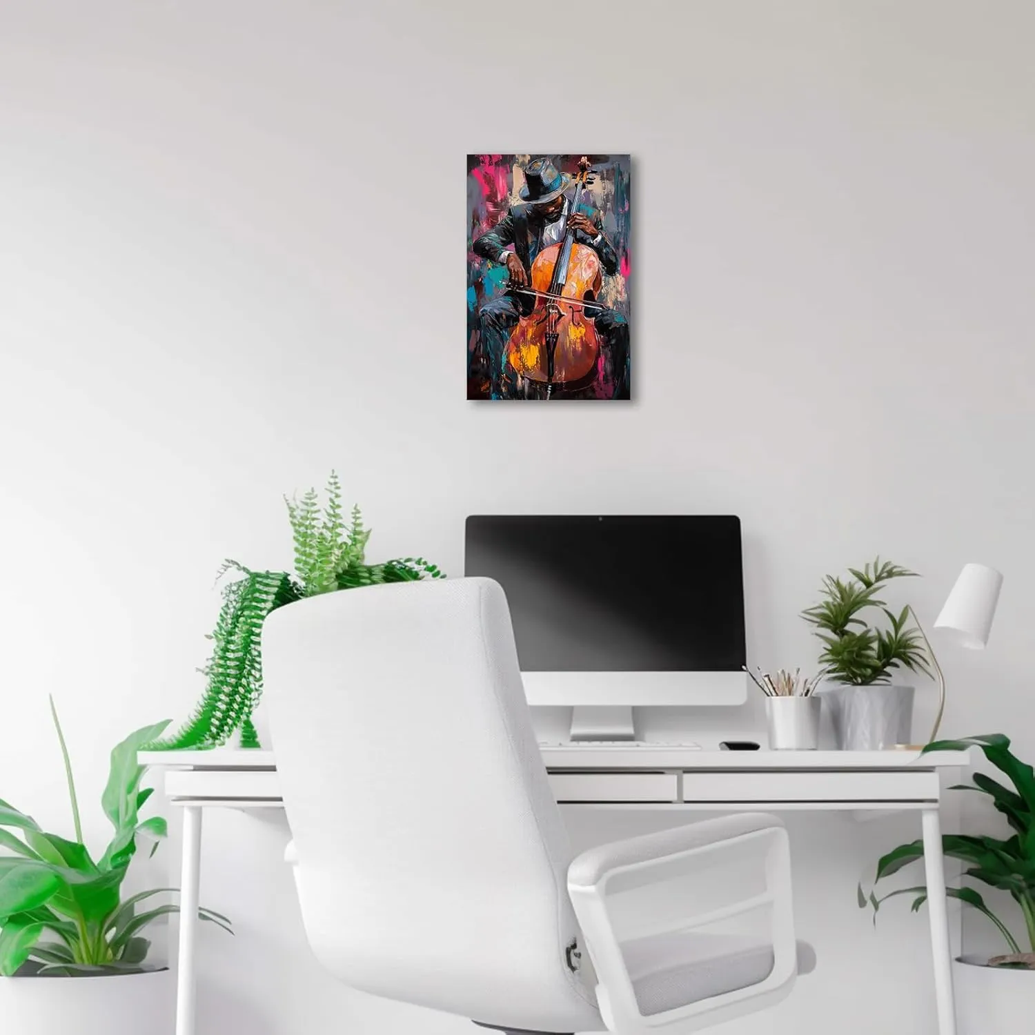 CXHOSTENT Black Jazz Canvas Wall Art Abstract Black Music Painting Prints African American Picture Musical Instruments Artwork for Men Room Decor Framed (Black, 12.00" x 18.00")