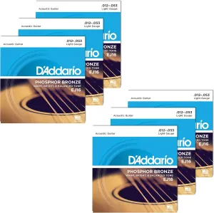 D'Addario EJ16 Acoustic Phosphor Bronze Light 12-53 6-Pack Bundle