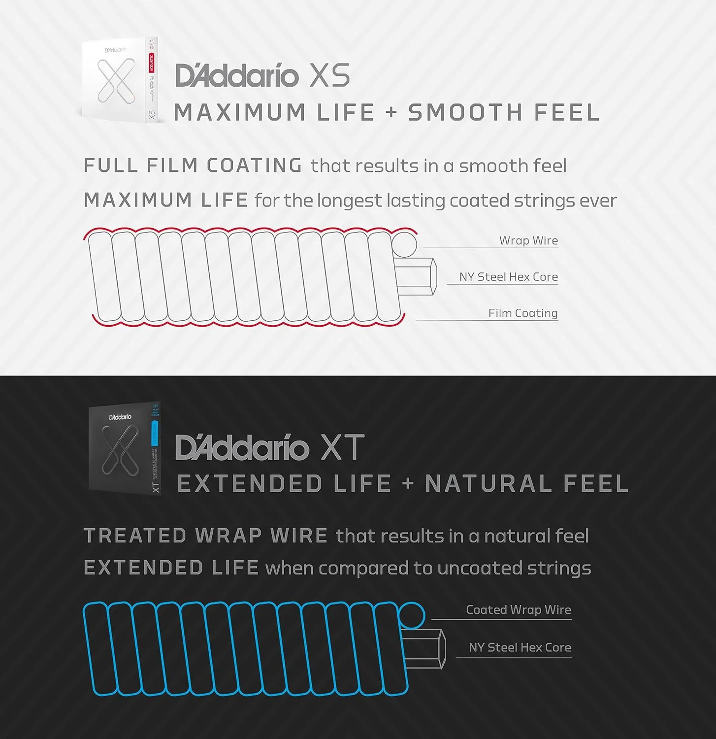 D'Addario Guitar Strings - XT Phosphor Bronze Coated Acoustic Guitar Strings - XTAPB1253 - Extended String Life with Natural Tone & Feel - For 6 String Guitars - 12-53 Light