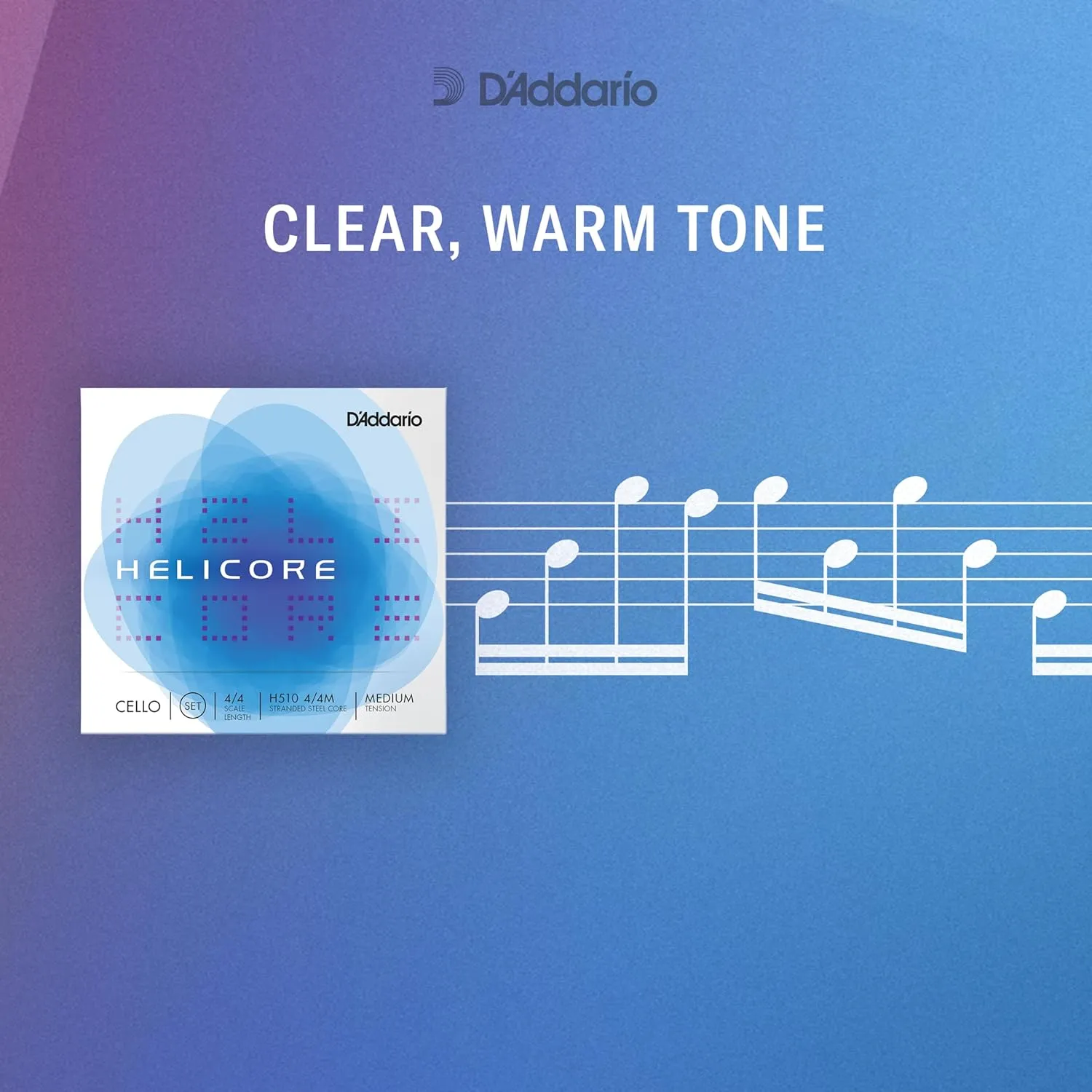 D'Addario Helicore Orchestral Bass String Set, 3/4 Scale, Medium Tension, (Model: H610 3/4M)