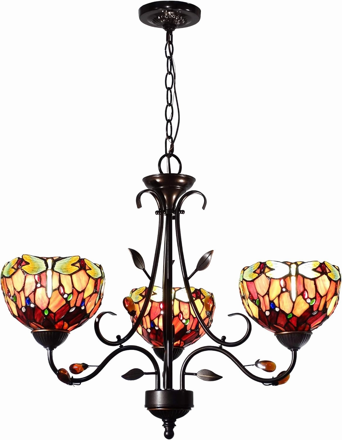 Dale Tiffany TH14116 Dragonfly 3-Light Tiffany Pendant, Antique Golden Bronze