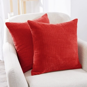 Deconovo Modern Corduroy Throw Pillow Covers Set of 2 – Elegant Soft Cushion Covers, Machine Washable Home Decor for Living Room, Sofa, Bedroom | Bright Red, 24x24 Inch
