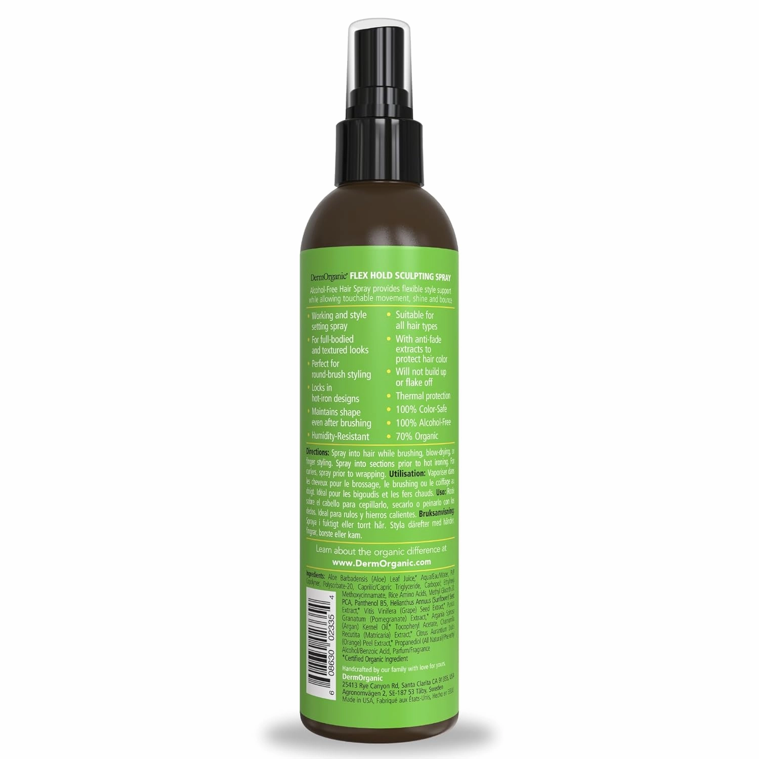 DermOrganic Flex Hold Sculpting Spray with Organic Pomegranate Anti Fade Extract for Body, Bounce and Style-8oz