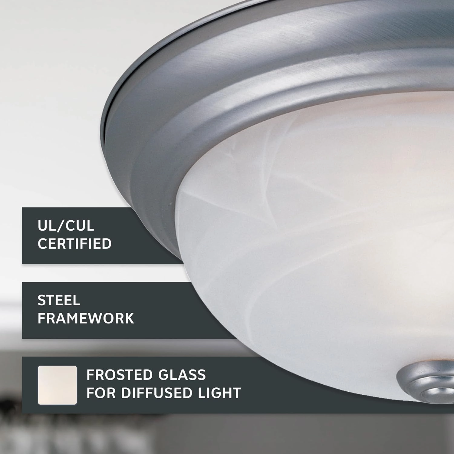 DESIGNERS FOUNTAIN 2-Light Flush Mount Ceiling Light, 11 Inch Lighting Fixture for Kitchen, Bedroom, Bathroom, and Hallway, White Alabaster Glass, Pewter, 1257S-PW-AL