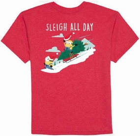 Despicable Me Minion 'Sleigh All Day' Short Sleeve T-Shirt - Rusted Red Boys Large 12-14