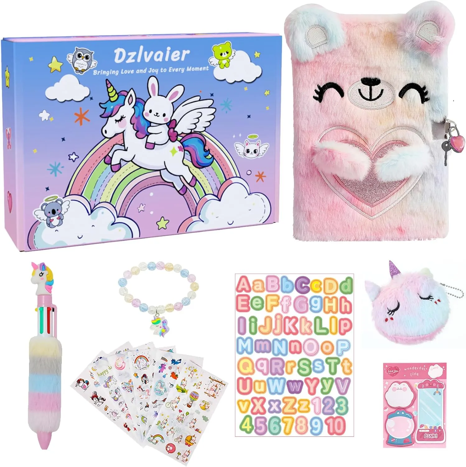 Diary with Lock for Girls – Girls Journal Set, Cute Lockable Diary with Accessories,Locking Cute Fuzzy Notebook with Multicolors Pen and Purse-Pink Bear
