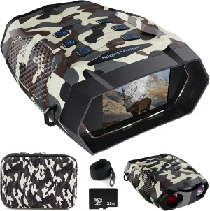 Digital Night Vision Goggles,4K Binoculars with 8X Digital Zoom,Superior Infrared,High Sensitivity COMS Sensor for Total Darkness,Hunting,Camping & Surveillance with 32GB Memory Card