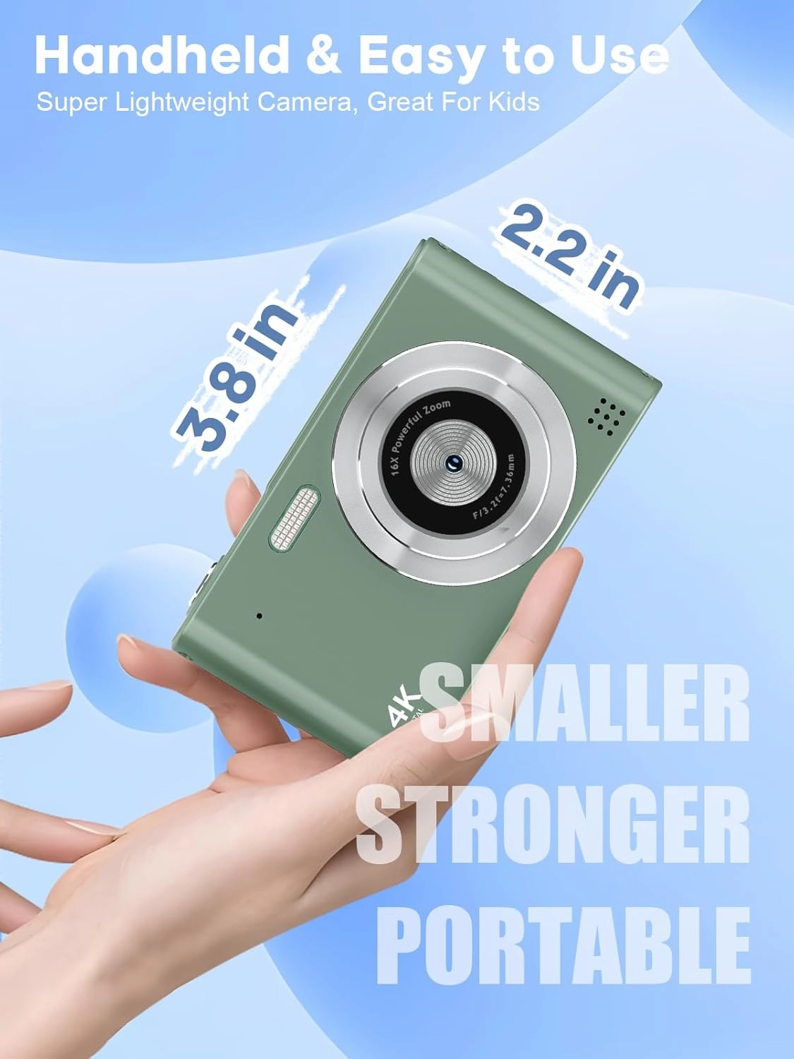Digital Camera FHD 1080P with 64GB Card,44MP Point and Shoot Kids Camera with Anti Shake 16X Zoom，Digital Camera Vintage, Portable Small Camera Gift for Kid Girl Boy Teen (Green)