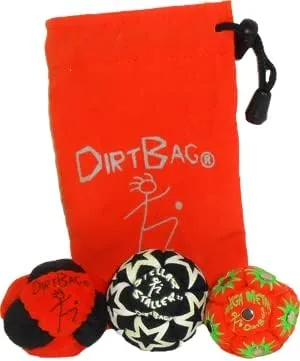 DIRTBAG All Star Footbag Hacky Sack 3 Pack with Pouch, 100% Handmade, Premium Quality, Bright Vivid Colors, Signature Carry Bag