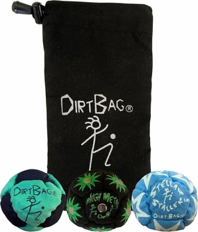 DIRTBAG All Star Footbag Hacky Sack 3 Pack with Pouch, 100% Handmade, Premium Quality, Bright Vivid Colors, Signature Carry Bag
