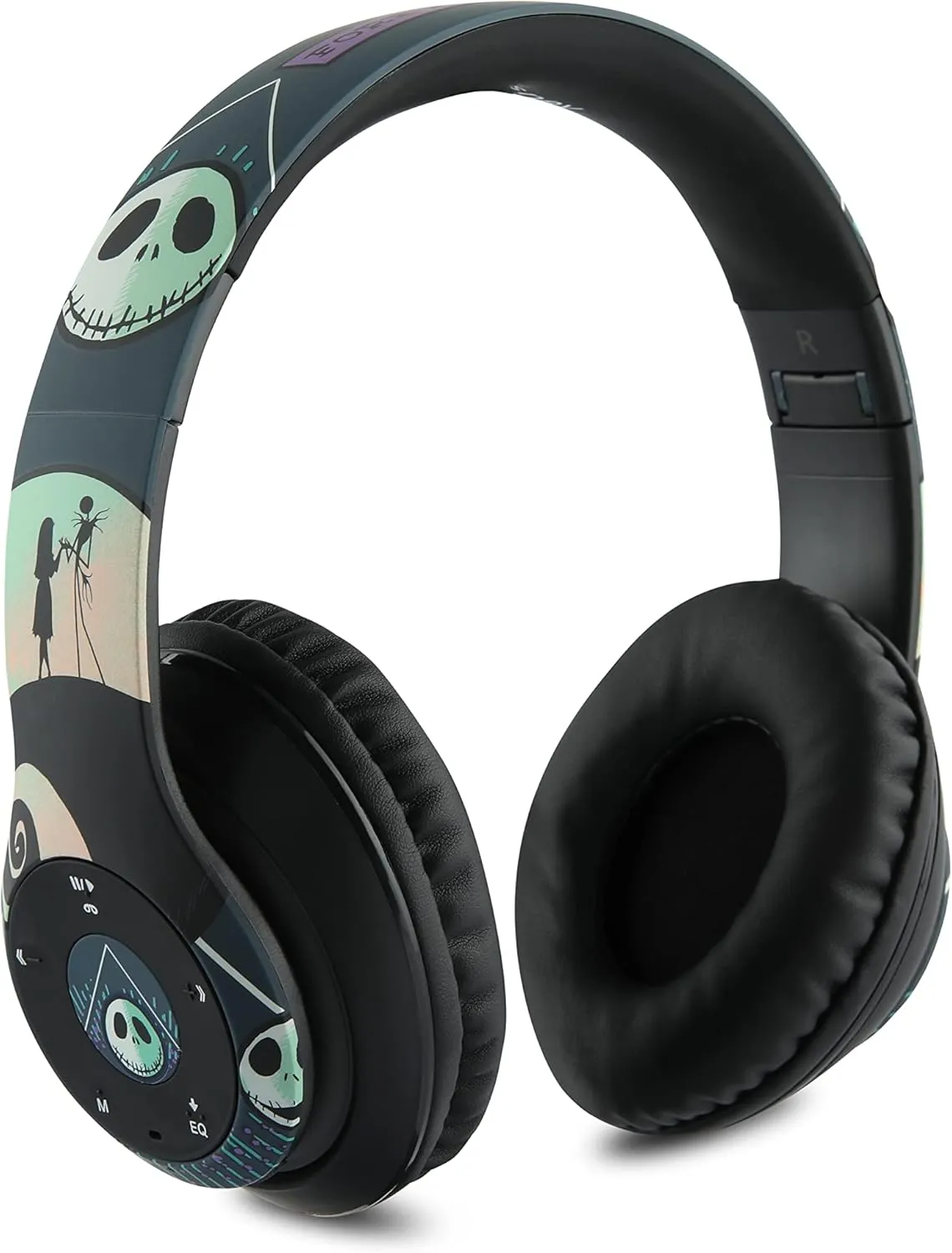 Disney Nightmare Before Christmas Bluetooth Over Ear Headphones, Wireless and Wired Foldable Headset Built-in Microphone - Tim Burton Jack Skellington & Sally - Adults Kids Audifonos Auriculares
