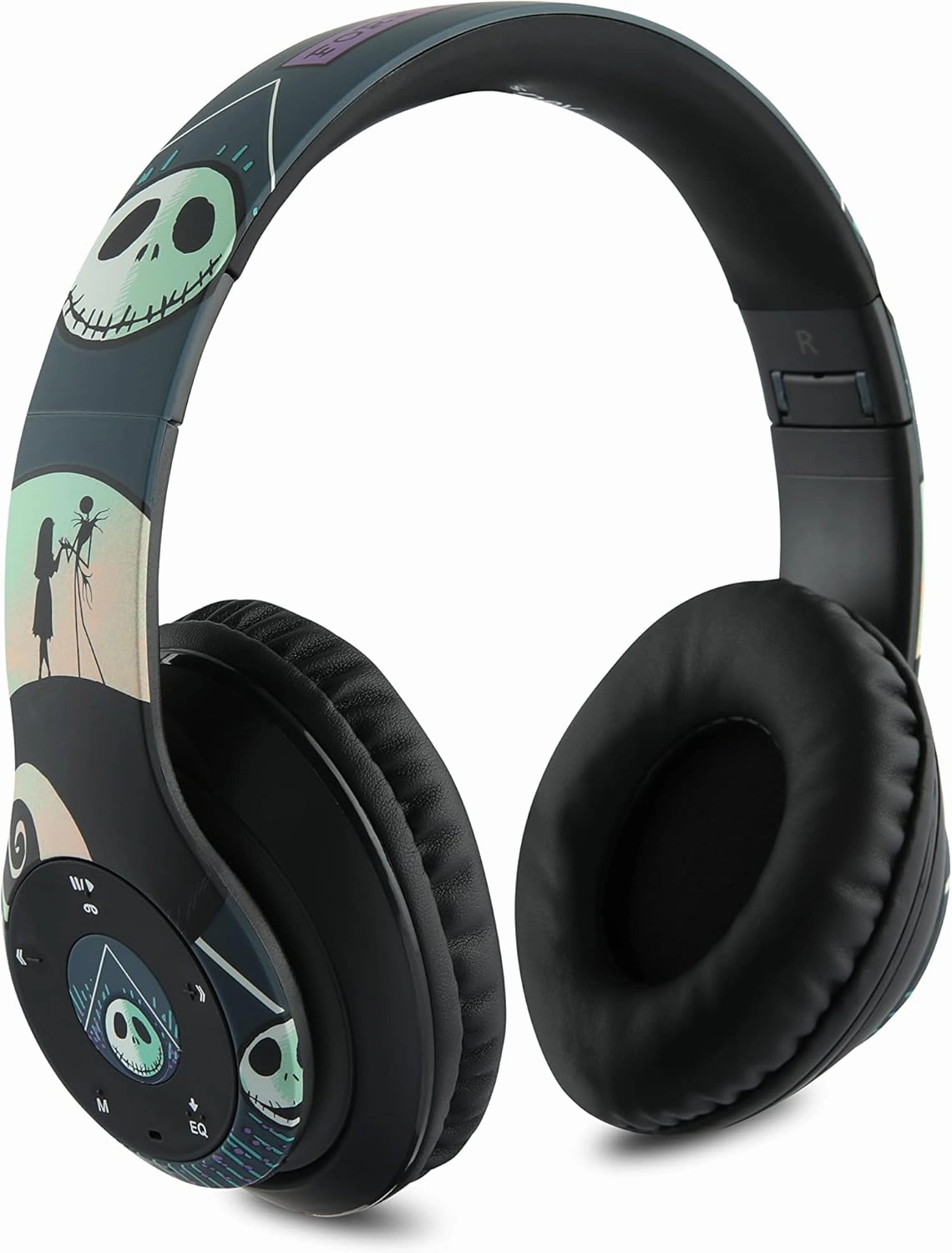 Disney Nightmare Before Christmas Bluetooth Over Ear Headphones, Wireless and Wired Foldable Headset Built-in Microphone - Tim Burton Jack Skellington & Sally - Adults Kids Audifonos Auriculares