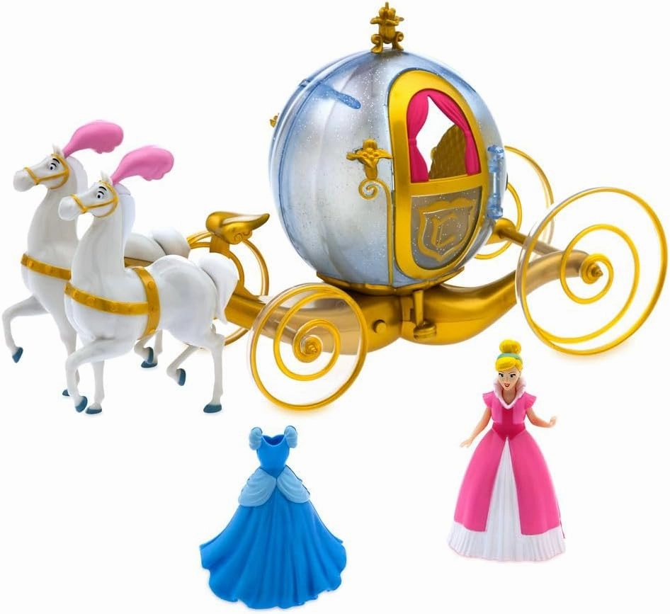 DISNEY STORE Official Cinderella Doll Horse and Carriage Play Set, Princess Toys for Girls, Light-Up Glittering Pumpkin Coach, Clip-On Dresses