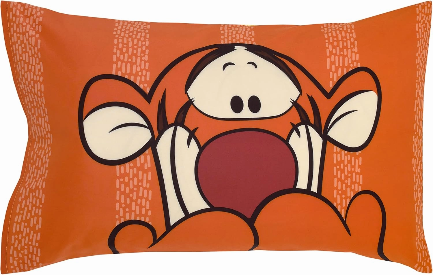 Disney Winnie The Pooh Funny Friends Aqua, Gold, Blue and Orange, Tigger, Eeyore and Piglet 4 Piece Toddler Bed Set - Comforter, Fitted Bottom Sheet, Flat Top Sheet, and Reversible Pillowcase