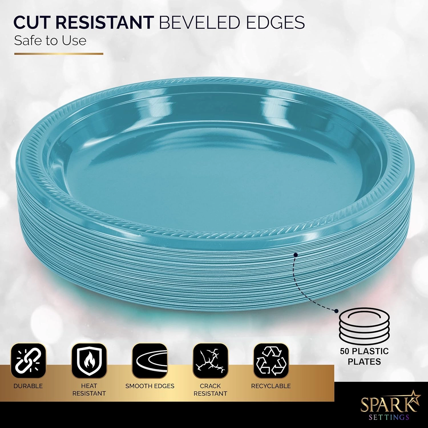 Disposable Plastic Dinner Plates, Blue, 10.4 Inches, Strong and Sturdy for Party, Dinner, Holiday, Picnic, Travel - Pack of 50