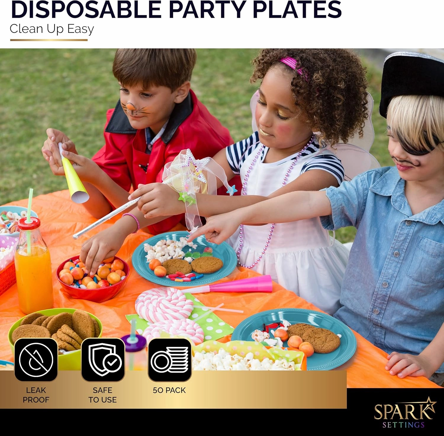 Disposable Plastic Dinner Plates, Blue, 10.4 Inches, Strong and Sturdy for Party, Dinner, Holiday, Picnic, Travel - Pack of 50