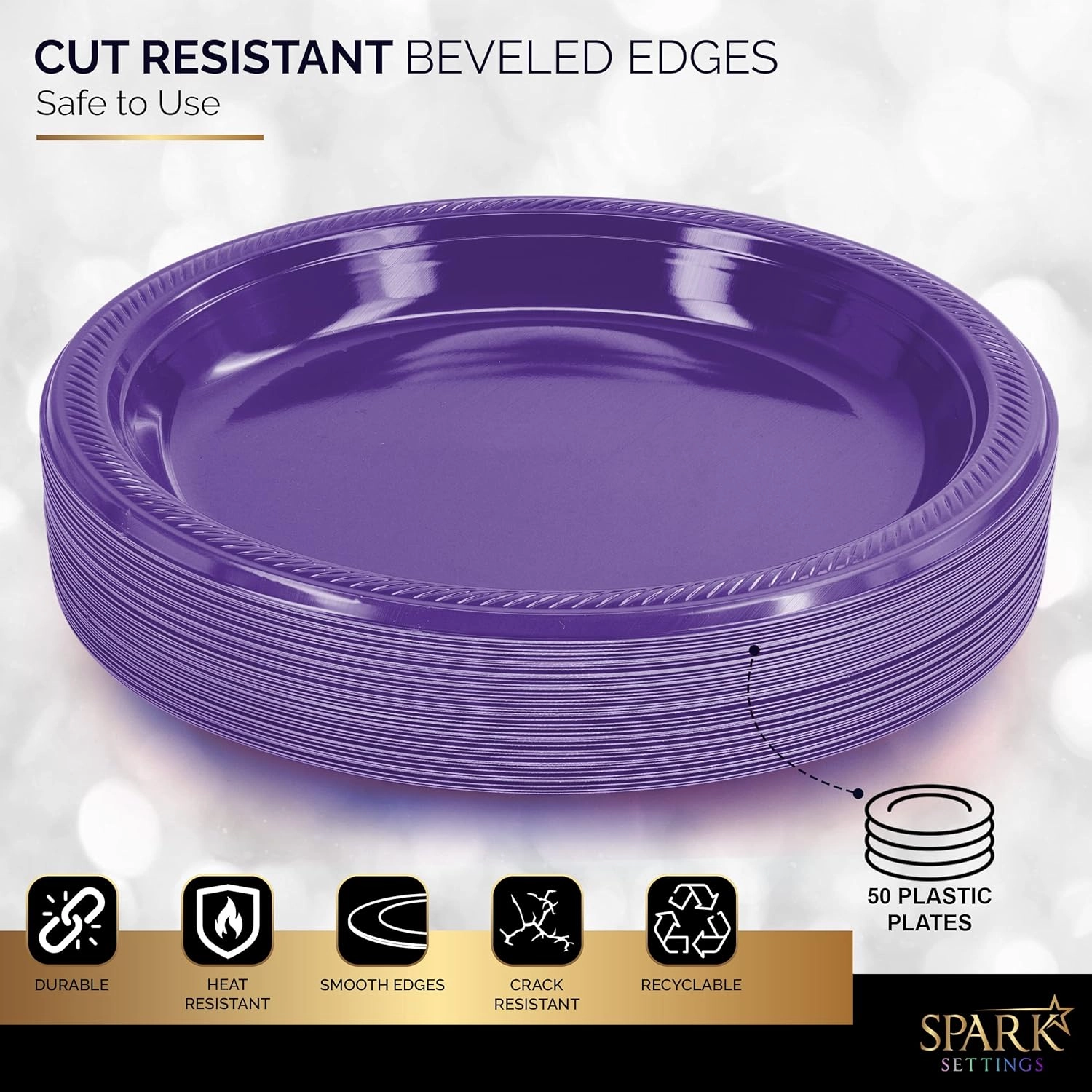 Disposable Plastic Plates Purple, 10.4 Inches Plastic Dinner Plates, Strong and Sturdy Disposable Plates for Party, Dinner, Holiday, Picnic, or Travel Party Plates, Pack of 50