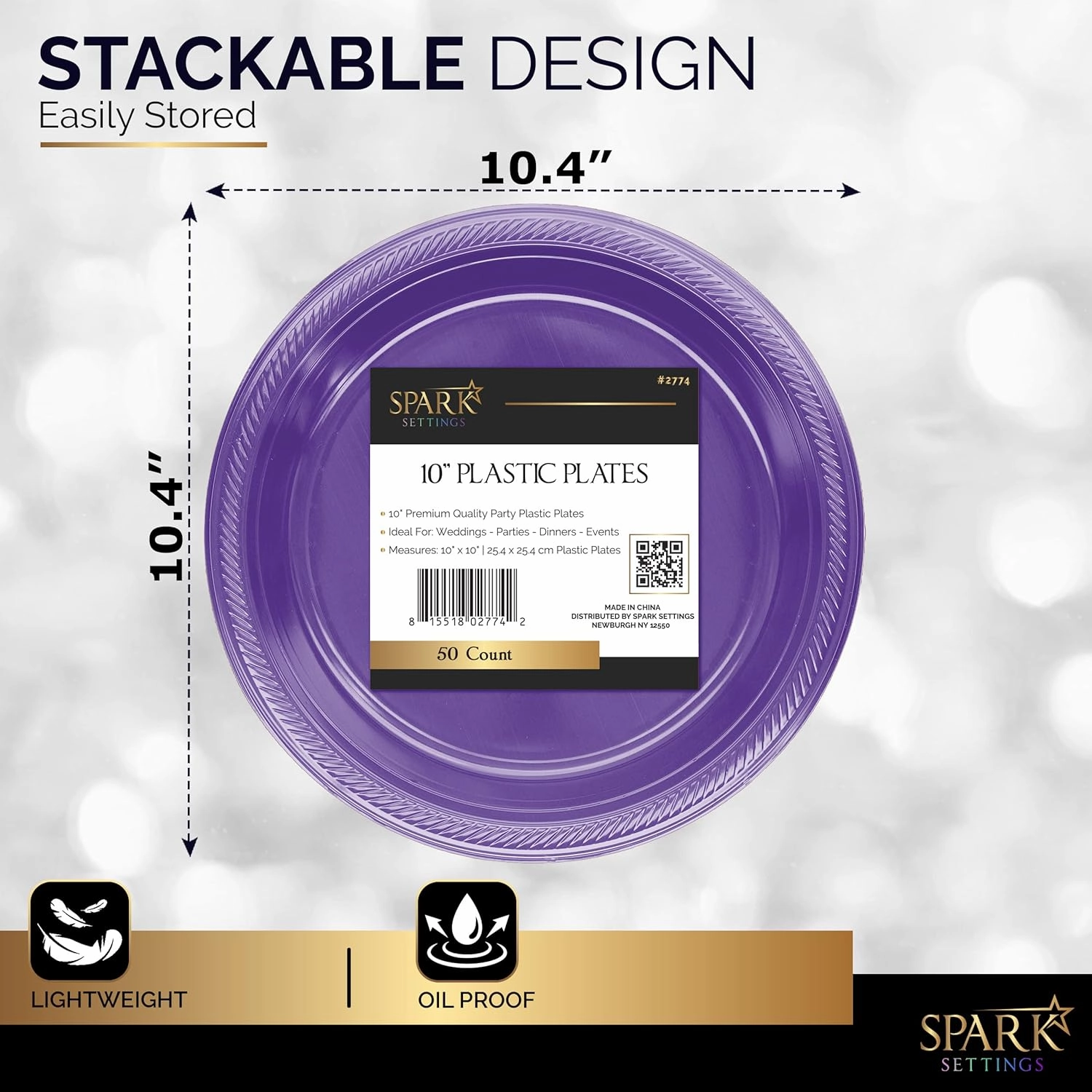 Disposable Plastic Plates Purple, 10.4 Inches Plastic Dinner Plates, Strong and Sturdy Disposable Plates for Party, Dinner, Holiday, Picnic, or Travel Party Plates, Pack of 50