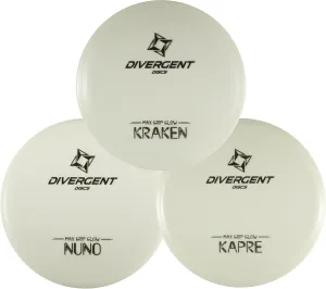 Divergent Discs 3-Disc Glow in The Dark Disc Golf Set - Disc Golf Equipment Bulk Set