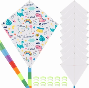 DIY Blank Kites for Kids, Bulk Kites for DIY Decorating Coloring, Kite Making Craft Kit with 10 Hand Grips with 98ft String, Easy to Fly Kite for Kids Aged 4  Outdoor Activities