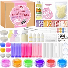 DIY Lip Balm Making Kit, Make Your Own Lip Balm - Complete Craft Gift Set for Homemade Moisturizers, Makeup Set for Kids and Teens, Inclusion Beeswax, Shea Butter, Candle, Sweet Almond oil