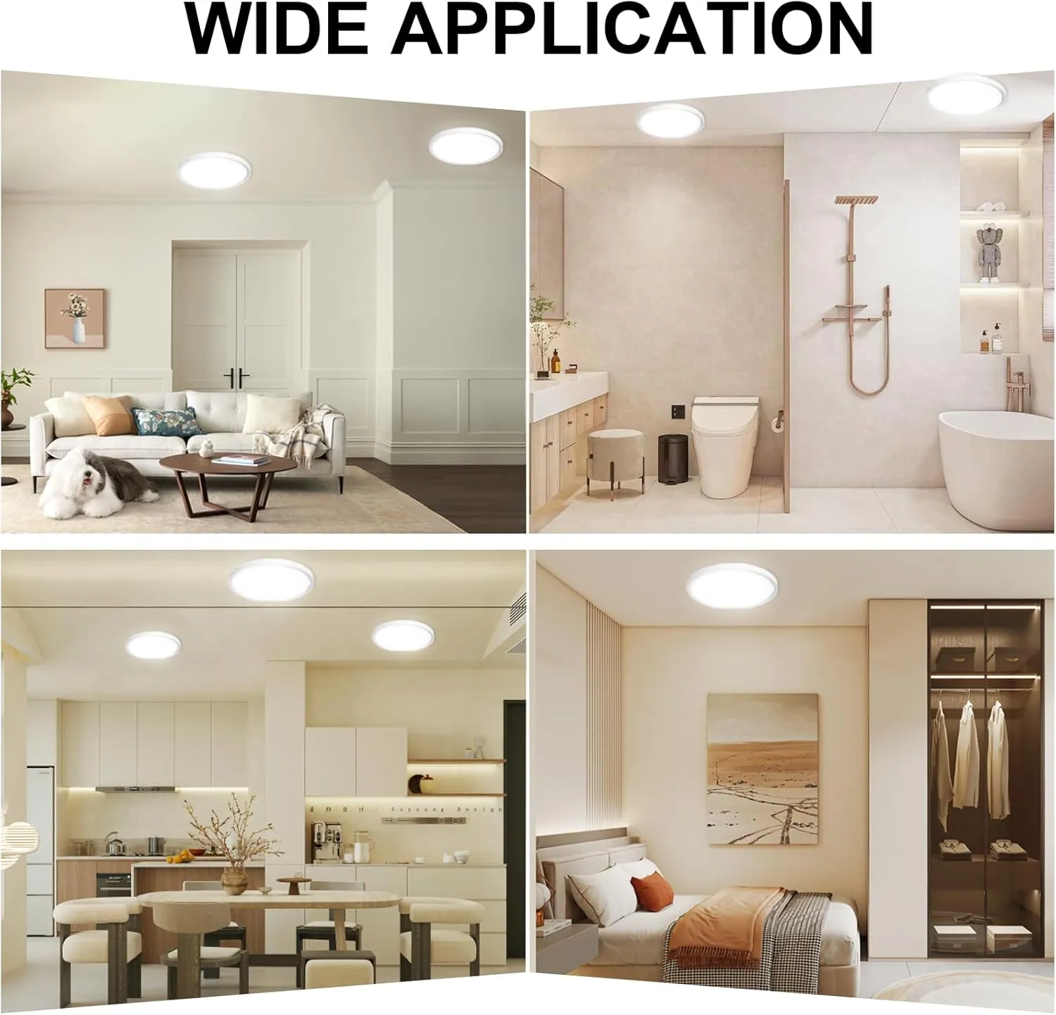 DLLT Flush Mount Ceiling Light: 12 Inch Kitchen Lighting Fixtures Ceiling - 24W Surface LED Light Fixtures for Bedroom Hallway Garage - White Round 5 Color Temperatures (2700K-6000K) Ceiling Light