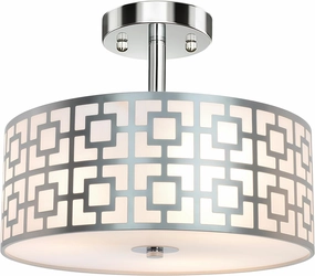 DLLT Flush Mount Ceiling Light: Modern 3-Light Brushed Nickel Kitchen Light Fixture - Drum Lighting Fixture for Dining Room - Silver Bedroom Ceiling Lamp with Double Shade