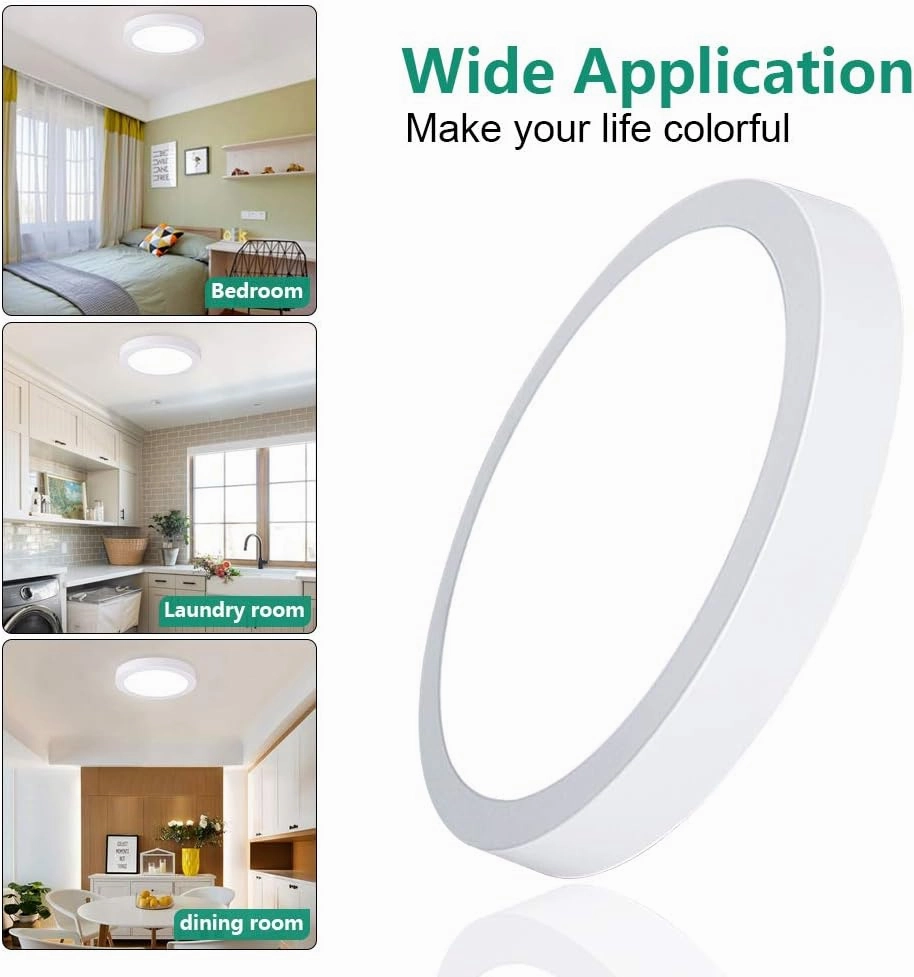 DLLT Round LED Ceiling Lights Fixture Flush Mount, 24W Surface Mount Soft Daylight, 11.81 Inch Closet Ceiling Lighting for Bathroom, Hallway, Stairwell, Basement, Garage, Kitchen