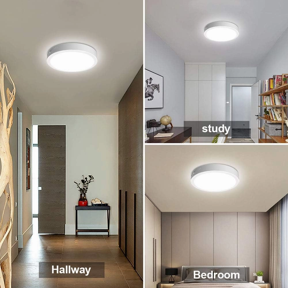 DLLT Round LED Ceiling Lights Fixture Flush Mount, 24W Surface Mount Soft Daylight, 11.81 Inch Closet Ceiling Lighting for Bathroom, Hallway, Stairwell, Basement, Garage, Kitchen