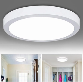 DLLT Round LED Ceiling Lights Fixture Flush Mount, 24W Surface Mount Soft Daylight, 11.81 Inch Closet Ceiling Lighting for Bathroom, Hallway, Stairwell, Basement, Garage, Kitchen