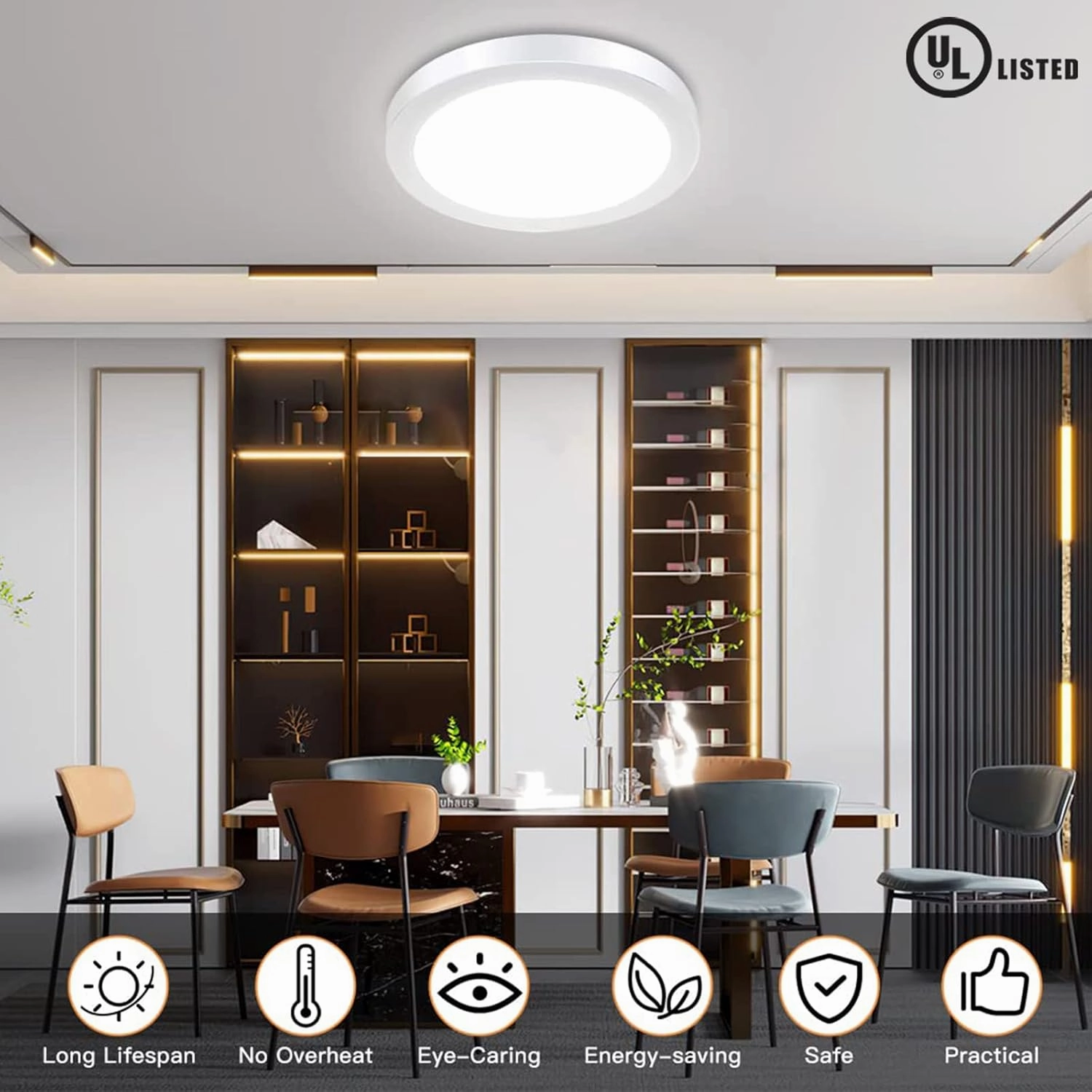 DLLT Round LED Ceiling Lights Fixture Flush Mount, 24W Surface Mount Soft Daylight, 11.81 Inch Closet Ceiling Lighting for Bathroom, Hallway, Stairwell, Basement, Garage, Kitchen