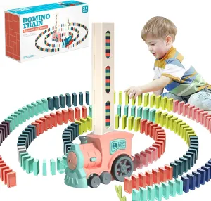 Domino Train Toy Set for Kids (Pink) - 80pcs, Domino Blocks Set Building and Stacking Toy, Automatic Domino Rally Train Creative Kids Games Gift for Boy Gril Ages 3-8 (Batteries not Included)