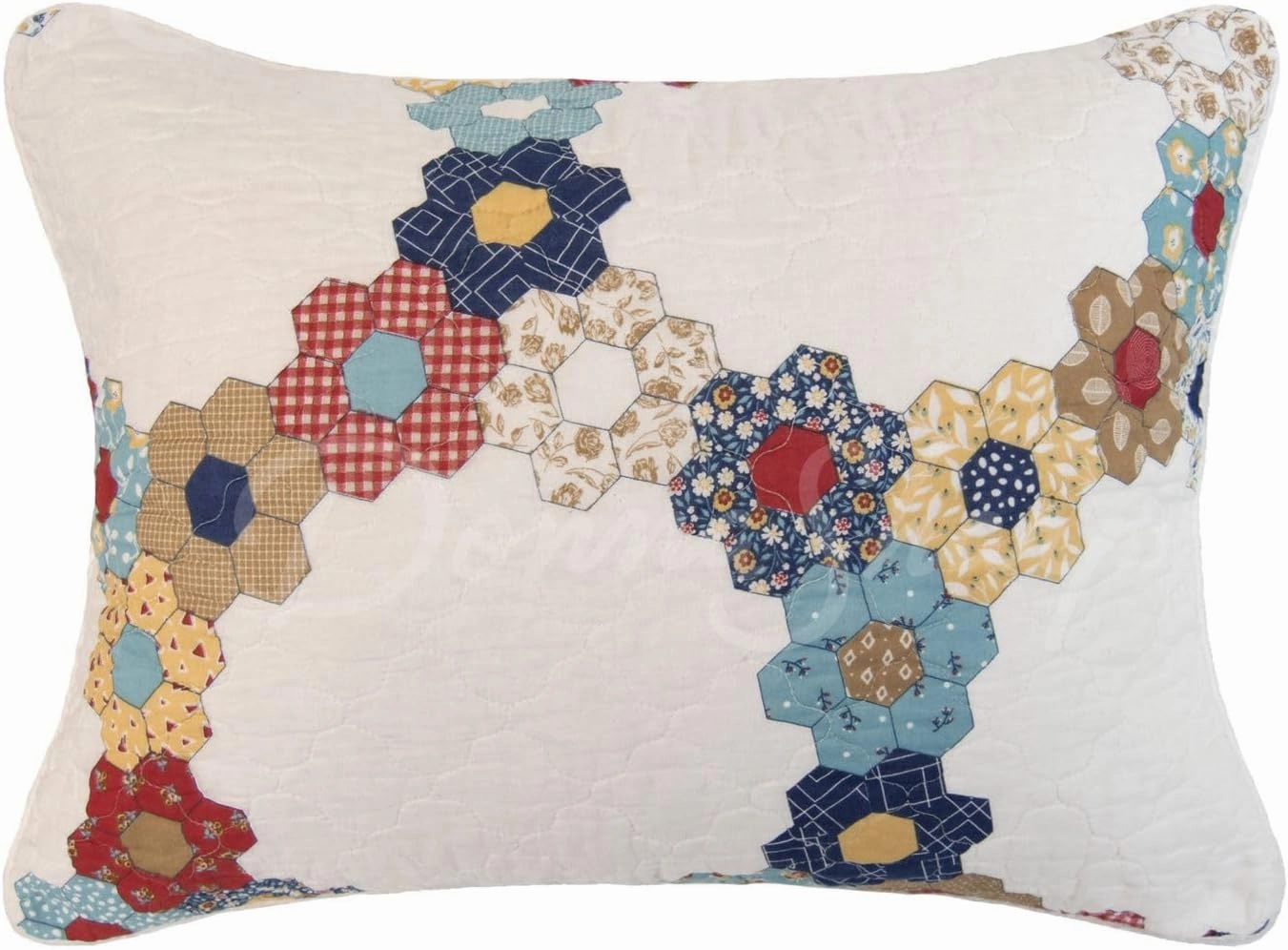 Donna Sharp Prairie Cotton Quilted Bedding Set - 3-Piece King Size Cotton Quilt Set - Includes 1 Floral Garden Hexagon Quilt and 2 Pillow Shams - Machine Washable