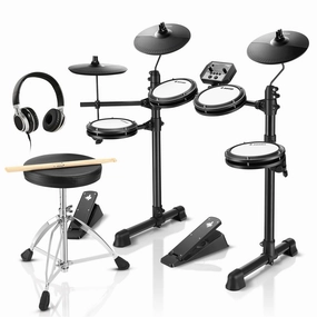 Donner DED-80 Electronic Drum Set with 4 Quiet Mesh Pads, 180  Sounds, 2 Pedals, Throne, Headphones, Sticks, and Melodics Lessons