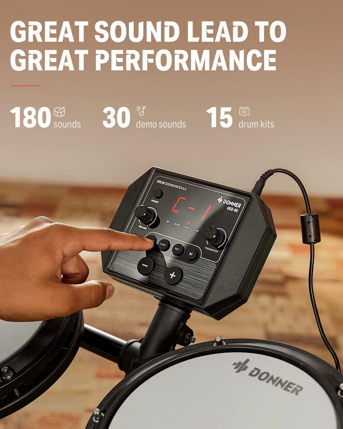 Donner DED-80 Electronic Drum Set with 4 Quiet Mesh Pads, 180  Sounds, 2 Pedals, Throne, Headphones, Sticks, and Melodics Lessons