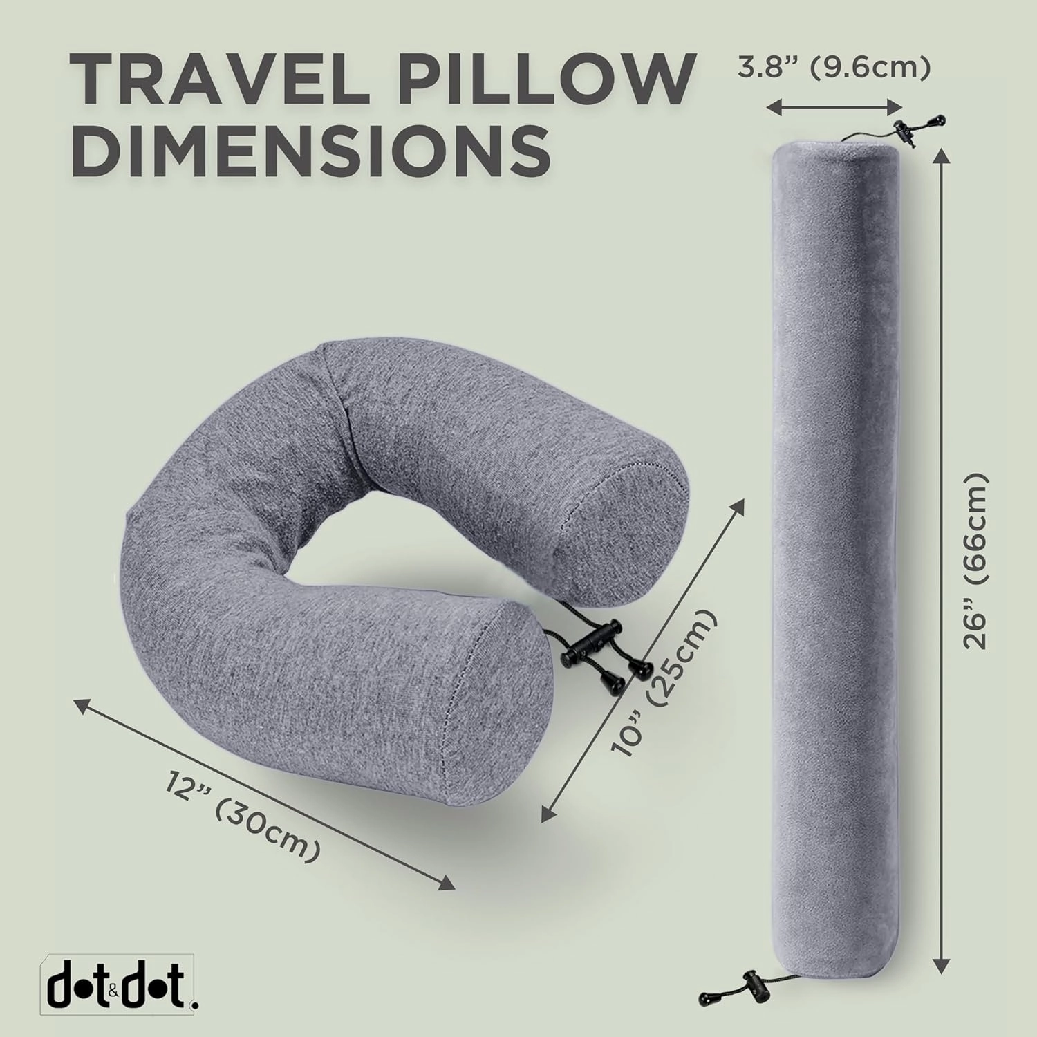 Dot&Dot Twist Memory Foam Travel Pillow for Airplanes - Travel Neck Pillow for Sleeping - Airplane Pillow for Neck Support, Chin, Lumbar and Leg - Adjustable, Bendable Neck Roll Pillow (Gray Black AC)