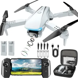Drone with Camera - Drones for Adults with 2 Batteries, Carrying Case, 1080P HD Foldable Drone with Stable Hover, Trajectory Flight, Gravity Control, One Key Take Off/Land, 3D Flip, Toys