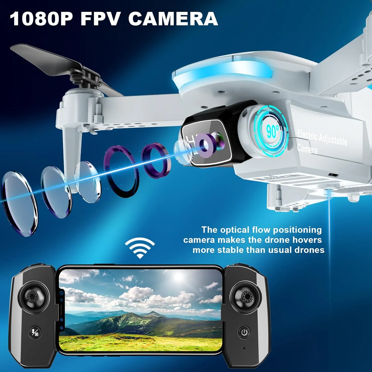 Drone with Camera - Drones for Adults with 2 Batteries, Carrying Case, 1080P HD Foldable Drone with Stable Hover, Trajectory Flight, Gravity Control, One Key Take Off/Land, 3D Flip, Toys