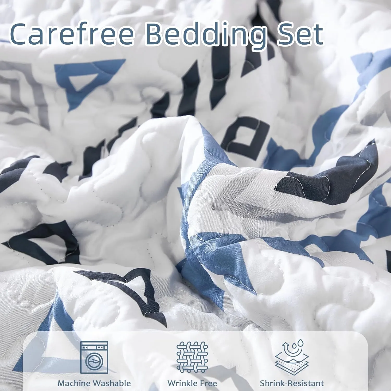 Drucon Boho Queen Size Aztec Quilt Set 3 Pieces Blue Ultra Soft Lightweight Quilt Beddding Set, Microfiber Bohemian Bedspread Coverlet Set with 2 Pillowcases for All Season (Queen, 90"x96")