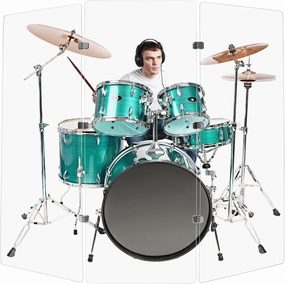 Drum Shield 5ft w/Chrome Hinges, Comes w/ 3 Drum Panels, & Chrome Hinges, Premium Clear Acrylic Panels, Drum Screen