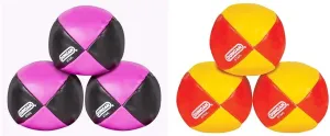 Duncan Juggling Balls, 2.25 Inch, 6 Pack (3 Black & Pink, 3 Red & Yellow), No Bounce, Vinyl Shell, Plastic Beans, Kids