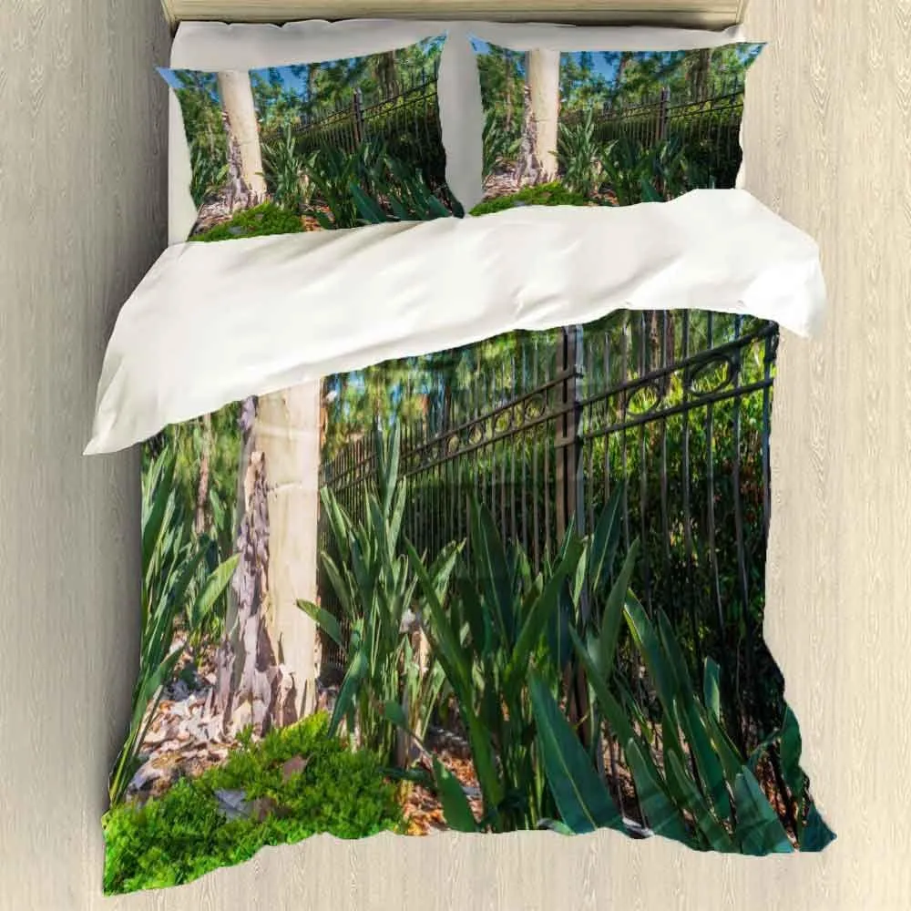 Duvet Set Off Gum Tree Fence Green Plants Bark Piles Corymbia Aparrerinja Next Duvet Queen Set 3 Pcs,1 Duvet Cover 90"X90" and 2 Pillowcases for Hotel Dorm Bedroom